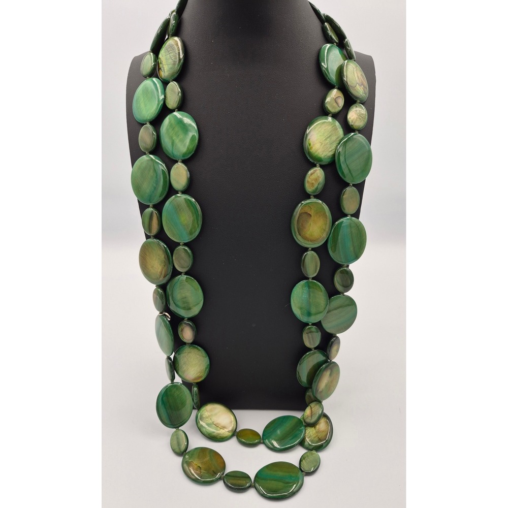 Vintage‎ Green Jasper Double Strand Necklace Iridescent Statement